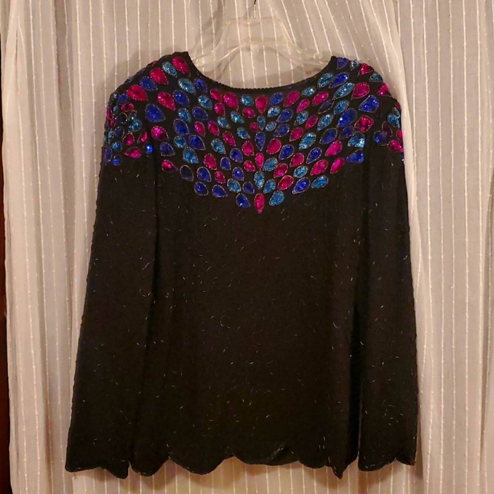 Leslie Fae, 80s sequin shoulder pads long sleeve